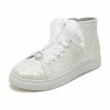 Wedding Shoes | Women’s Wedding Shoes Glitter Flat Heel Round Toe Bridal Shoes Wedding Sneakers Lace-up Rhinestone Wedding Shoes White Smoke – Womens