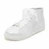 Wedding Shoes | Women’s Wedding Shoes Glitter Flat Heel Round Toe Bridal Shoes Wedding Sneakers Lace-up Rhinestone Wedding Shoes White Smoke – Womens