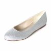 Wedding Shoes | Women’s Wedding Shoes Glitter Flat Heel Round Toe Wedding Flats Junior Bridesmaid Shoes Simple Work Daily Shoes Silver – Womens