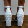 Wedding Shoes | Women’s Wedding Shoes Lace Block Heel Ankle Strap Sandals Wedding Sandals Bridal Shoes Elegant Open Toe Wedding Party Shoes White – Womens