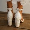 Wedding Shoes | Women’s Wedding Shoes Lace Block Heel Ankle Strap Sandals Wedding Sandals Bridal Shoes Elegant Open Toe Wedding Party Shoes White – Womens