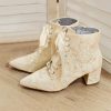 Wedding Shoes | Women’s Wedding Shoes Lace Bridal Shoes Wedding Boots Lace-up Rhinestone Chunky Heel Block Heel Vintage Shoes White – Womens