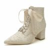 Wedding Shoes | Women’s Wedding Shoes Lace Bridal Shoes Wedding Boots Lace-up Rhinestone Chunky Heel Block Heel Vintage Shoes White – Womens