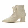 Wedding Shoes | Women’s Wedding Shoes Lace Bridal Shoes Wedding Boots Lace-up Rhinestone Chunky Heel Block Heel Vintage Shoes White – Womens