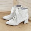 Wedding Shoes | Women’s Wedding Shoes Lace Bridal Shoes Wedding Boots Lace-up Rhinestone Chunky Heel Block Heel Vintage Shoes White – Womens