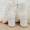 Wedding Shoes | Women’s Wedding Shoes Lace Bridal Shoes Wedding Boots Lace-up Rhinestone Chunky Heel Block Heel Vintage Shoes White – Womens