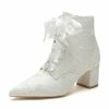 Wedding Shoes | Women’s Wedding Shoes Lace Bridal Shoes Wedding Boots Lace-up Rhinestone Chunky Heel Block Heel Vintage Shoes White – Womens