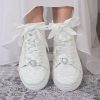 Wedding Shoes | Women’s Wedding Shoes Lace Bridal Shoes Wedding Sneakers Lace-up Rhinestone Flat Heel Shoes Ivory – Womens