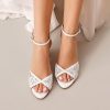 Wedding Shoes | Women’s Wedding Shoes Lace Satin Block Heel Open Toe Ankle Strap Sandals Wedding Sandals Bridal Shoes Elegant Wedding Party Prom Cocktail Shoes Ivory – Womens