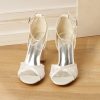 Wedding Shoes | Women’s Wedding Shoes Lace Satin Block Heel Open Toe Ankle Strap Sandals Wedding Sandals Bridal Shoes Elegant Wedding Party Prom Cocktail Shoes Ivory – Womens