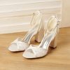 Wedding Shoes | Women’s Wedding Shoes Lace Satin Block Heel Open Toe Ankle Strap Sandals Wedding Sandals Bridal Shoes Elegant Wedding Party Prom Cocktail Shoes Ivory – Womens