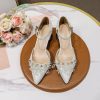 Wedding Shoes | Women’s Wedding Shoes Lace Satin Chunky Heel Block Heel Point Toe Wedding Heels Bridal Shoes Pearl Elegant Wedding Party Evening Shoes Apricot – Womens