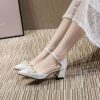 Wedding Shoes | Women’s Wedding Shoes Lace Satin Chunky Heel Block Heel Point Toe Wedding Heels Bridal Shoes Pearl Elegant Wedding Party Evening Shoes Apricot – Womens