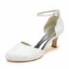 Wedding Shoes | Women’s Wedding Shoes Lace Satin High Heel Closed Toe Wedding Heels Bridesmaid Shoes Ankle Strap Heels Elegant Vintage Wedding Buckle Shoes Ivory – Womens