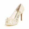 Wedding Shoes | Women’s Wedding Shoes Lace Satin High Heel Platform Peep Toe Wedding Heels Bridal Shoes Bowknot Cute Elegant Vintage Wedding Shoes White – Womens