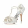 Wedding Shoes | Women’s Wedding Shoes Lace Satin High Heel Platform Peep Toe Wedding Sandals Bridal Shoes Pearl Rhinestone Elegant Wedding Shoes Ivory – Womens