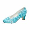 Wedding Shoes | Women’s Wedding Shoes Lace Satin High Heel Round Toe Wedding Heels Bridal Shoes Flower Rhinestone Lace Elegant Vintage Wedding Shoes Silver – Womens