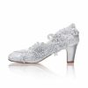 Wedding Shoes | Women’s Wedding Shoes Lace Satin High Heel Round Toe Wedding Heels Bridal Shoes Flower Rhinestone Lace Elegant Vintage Wedding Shoes Silver – Womens