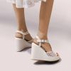 Wedding Shoes | Women’s Wedding Shoes Lace Satin Wedge Heel Platform Open Toe Wedding Sandals Bridal Shoes Elegant Wedding Daily Shoes Ivory – Womens