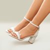 Wedding Shoes | Women’s Wedding Shoes Leather Block Heel Open Toe Ankle Strap Sandals Wedding Sandals Bridal Shoes Lace Elegant Wedding Party Shoes White – Womens