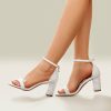 Wedding Shoes | Women’s Wedding Shoes Leather Block Heel Open Toe Ankle Strap Sandals Wedding Sandals Bridal Shoes Lace Elegant Wedding Party Shoes White – Womens