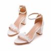 Wedding Shoes | Women’s Wedding Shoes Leather Block Heel Open Toe Ankle Strap Sandals Wedding Sandals Bridal Shoes Lace Elegant Wedding Party Shoes White – Womens