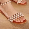 Wedding Shoes | Women’s Wedding Shoes Leather Flat Heel Open Toe Wedding Sandals Bridal Shoes Pearl Rhinestone Boho Wedding Daily Beach Shoes As Picture – Womens