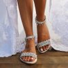 Wedding Shoes | Women’s Wedding Shoes Leather Flat Heel Open Toe Wedding Sandals Bridal Shoes Rhinestone Tassel Boho Elegant Wedding Beach Shoes White – Womens