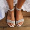 Wedding Shoes | Women’s Wedding Shoes Leather Flat Heel Open Toe Wedding Sandals Bridal Shoes Rhinestone Tassel Boho Elegant Wedding Beach Shoes White – Womens