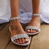 Wedding Shoes | Women’s Wedding Shoes Leather Flat Heel Open Toe Wedding Sandals Bridal Shoes Rhinestone Tassel Boho Elegant Wedding Beach Shoes White – Womens