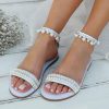 Wedding Shoes | Women’s Wedding Shoes Pearl Rhinestone Tassel Wedding Sandals Bridal Shoes Open Toe Flat Heel Wedding Beach Shoes White – Womens