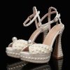 Wedding Shoes | Women’s Wedding Shoes Pearl Wedding Sandals Bridal Shoes Elegant Peep Toe Platform Flare Heel Shoes Ivory – Womens