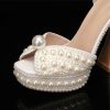 Wedding Shoes | Women’s Wedding Shoes Pearl Wedding Sandals Bridal Shoes Elegant Peep Toe Platform Flare Heel Shoes Ivory – Womens