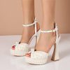 Wedding Shoes | Women’s Wedding Shoes Pearl Wedding Sandals Bridal Shoes Elegant Peep Toe Platform Flare Heel Shoes Ivory – Womens