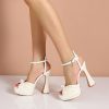 Wedding Shoes | Women’s Wedding Shoes Pearl Wedding Sandals Bridal Shoes Elegant Peep Toe Platform Flare Heel Shoes Ivory – Womens