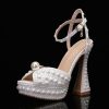 Wedding Shoes | Women’s Wedding Shoes Pearl Wedding Sandals Bridal Shoes Elegant Peep Toe Platform Flare Heel Shoes Ivory – Womens