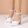 Wedding Shoes | Women’s Wedding Shoes Pearl Wedding Sandals Bridal Shoes Elegant Peep Toe Platform Flare Heel Shoes Ivory – Womens