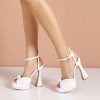 Wedding Shoes | Women’s Wedding Shoes Pearl Wedding Sandals Bridal Shoes Elegant Peep Toe Platform Flare Heel Shoes Ivory – Womens