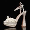 Wedding Shoes | Women’s Wedding Shoes Pearl Wedding Sandals Bridal Shoes Elegant Peep Toe Platform Flare Heel Shoes Ivory – Womens