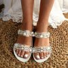 Wedding Shoes | Women’s Wedding Shoes Plastics Flat Heel Open Toe Wedding Flats Bridal Shoes Pearl Casual Elegant Wedding Daily Beach Shoes White – Womens