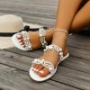 Wedding Shoes | Women’s Wedding Shoes Plastics Flat Heel Open Toe Wedding Flats Bridal Shoes Pearl Casual Elegant Wedding Daily Beach Shoes White – Womens