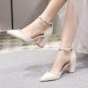 Wedding Shoes | Women’s Wedding Shoes Point Toe Wedding Heels Bridal Shoes Ankle Strap Heels Block Heel Simple Elegant Shoes White – Womens