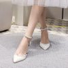 Wedding Shoes | Women’s Wedding Shoes Point Toe Wedding Heels Bridal Shoes Ankle Strap Heels Block Heel Simple Elegant Shoes White – Womens