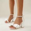 Wedding Shoes | Women’s Wedding Shoes Satin Block Heel Open Toe Ankle Strap Sandals Wedding Sandals Bridal Shoes Bowknot Pearl Elegant Wedding Party Prom Evening Cocktail Shoes White – Womens