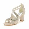 Wedding Shoes | Women’s Wedding Shoes Satin Block Heel Open Toe Wedding Sandals Bridal Shoes Rhinestone Elegant Wedding Party Prom Evening Cocktail Shoes Champagne – Womens