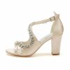 Wedding Shoes | Women’s Wedding Shoes Satin Block Heel Open Toe Wedding Sandals Bridal Shoes Rhinestone Elegant Wedding Party Prom Evening Cocktail Shoes Champagne – Womens