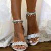 Wedding Shoes | Women’s Wedding Shoes Satin Block Heel Open Toe Wedding Sandals Bridal Shoes Rhinestone Tassel Elegant Wedding Party Shoes White – Womens