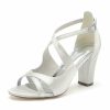 Wedding Shoes | Women’s Wedding Shoes Satin Block Heel Open Toe Wedding Sandals Bridesmaid Shoes Elegant Simple Wedding Party Prom Evening Shoes White – Womens