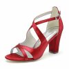 Wedding Shoes | Women’s Wedding Shoes Satin Block Heel Open Toe Wedding Sandals Bridesmaid Shoes Elegant Simple Wedding Party Prom Evening Shoes White – Womens