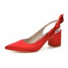 Wedding Shoes | Women’s Wedding Shoes Satin Block Heel Point Toe Slingbacks Wedding Heels Bridesmaid Shoes Bowknot Elegant Simple Wedding Shoes Rose Red – Womens